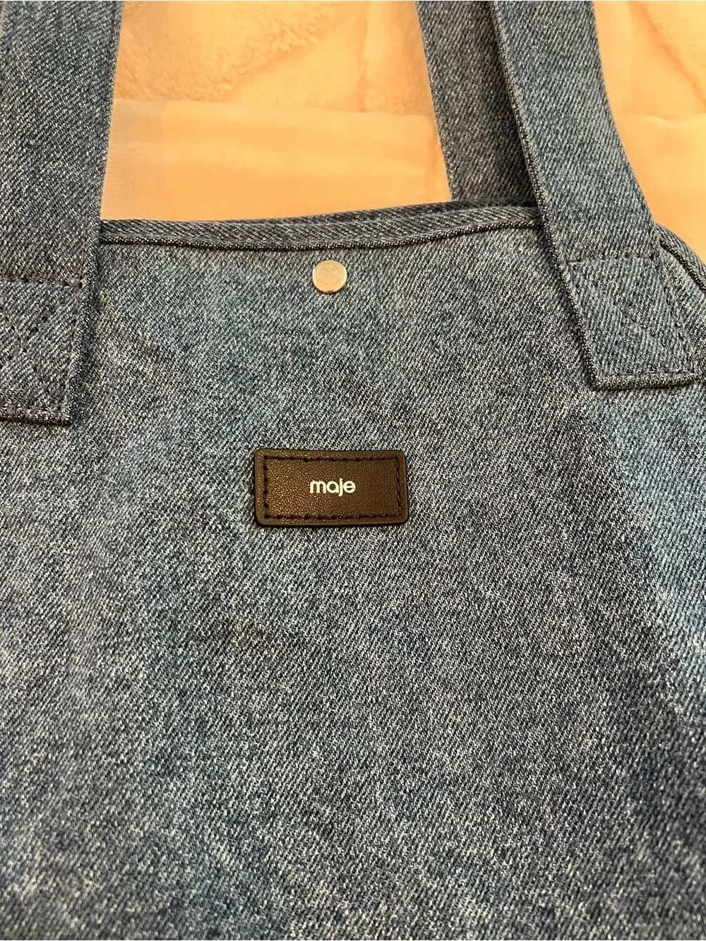 Maje Blue Denim Chambray Tote Bag | Small Discoloration on one side of Bottom